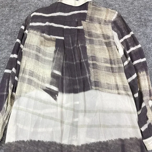 John Mark tunic top women's small gray tan neutral geometric silky boho artsy - Picture 4 of 9